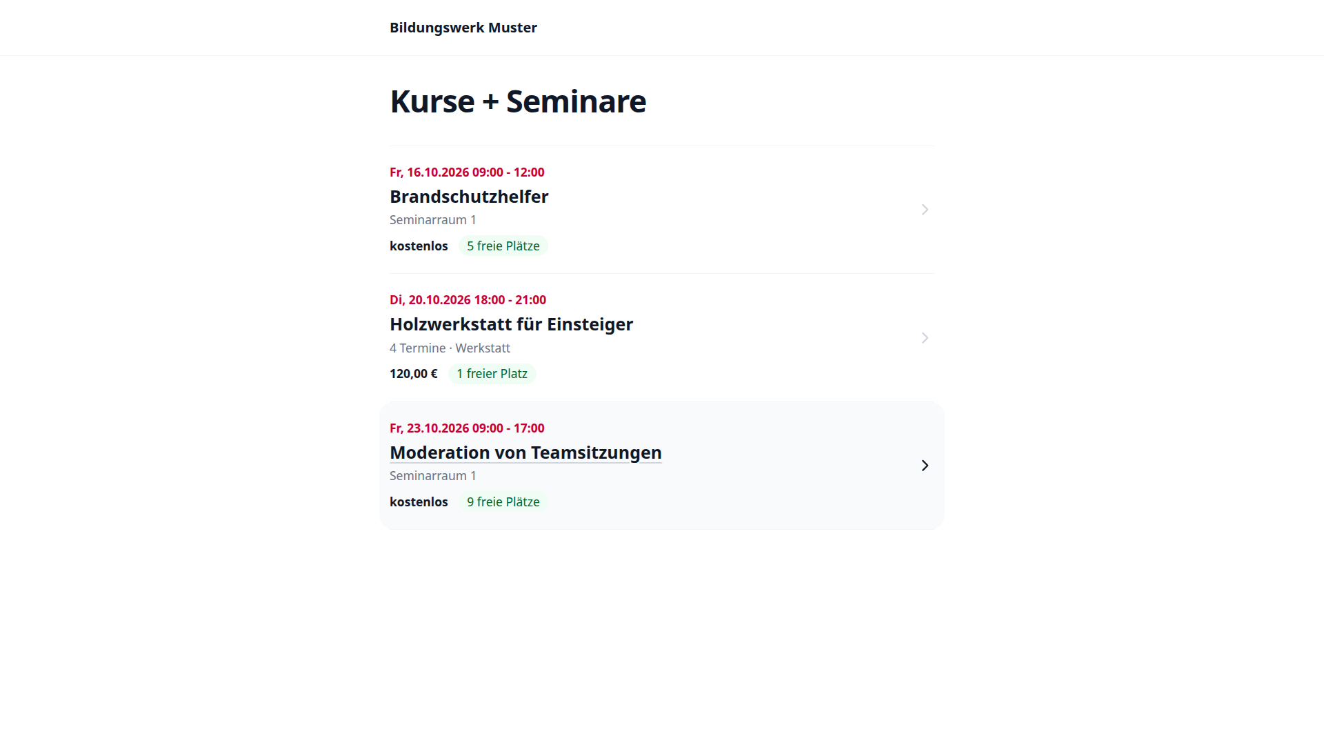 Planfaden-Demo: öffentliche Kursliste des Beispiel-Bildungswerks